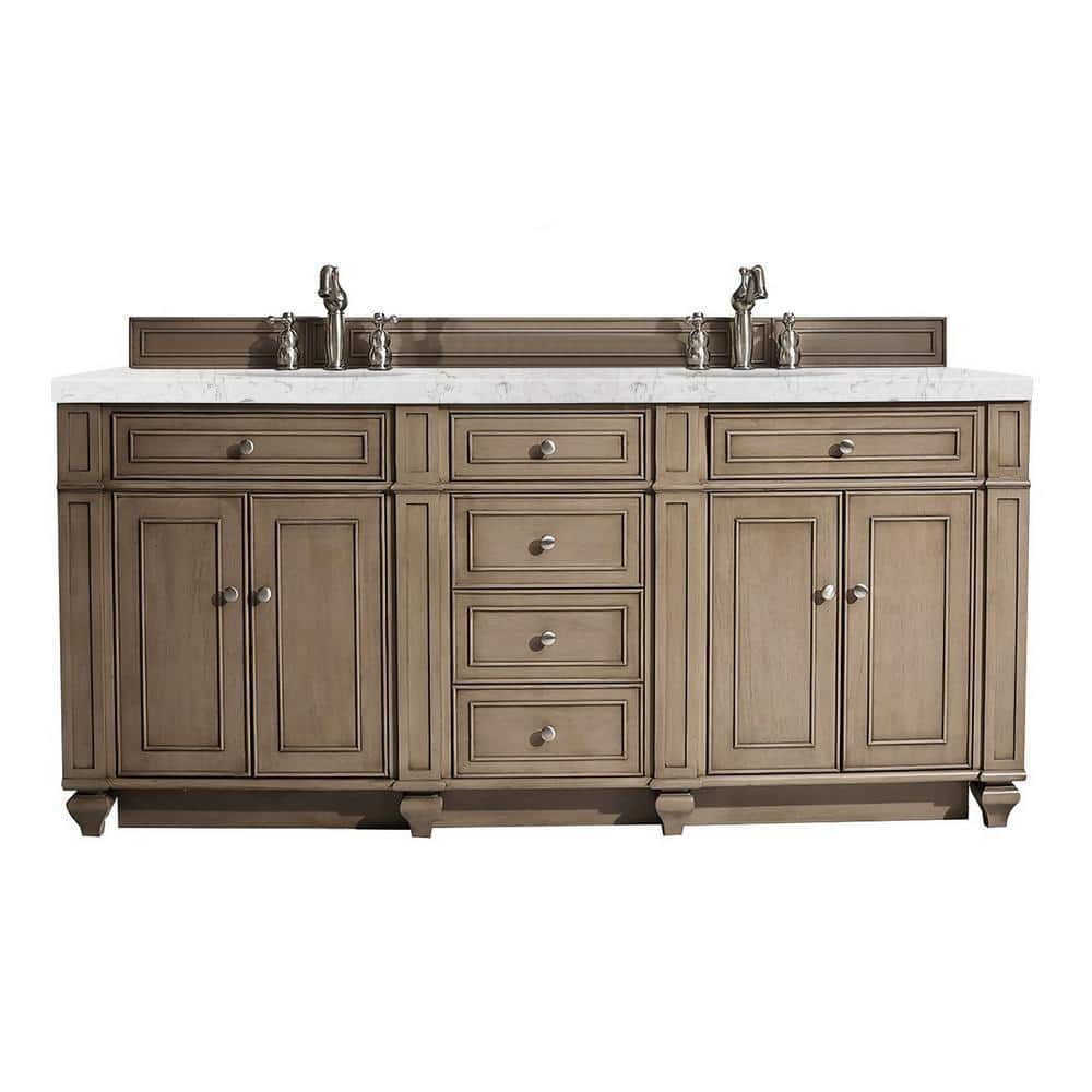 Bristol 72 in. W x 23.5 in. D x 34 in. H Double Bath Vanity in Whitewashed Walnut with Top in Eternal Jasmine Pearl -  James Martin Vanities, 157-V72-WW-3EJP