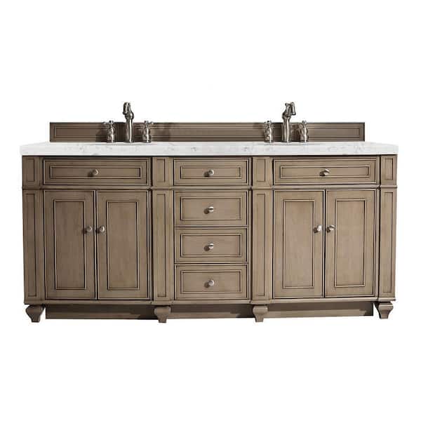 James Martin Vanities Bristol 72 in. W x 23.5 in. D x 34 in. H Double Bath Vanity in Whitewashed Walnut with Top in Eternal Jasmine Pearl