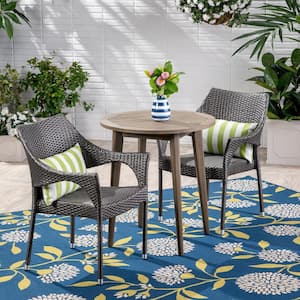 Louisa Gray 3-Piece Wood and Faux Rattan Outdoor Patio Bistro Set