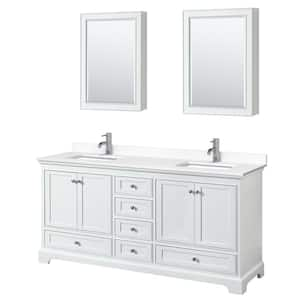 Deborah 72in.Wx22 in.D Double Vanity in White with Cultured Marble Vanity Top in White with Basins and Med Cabs