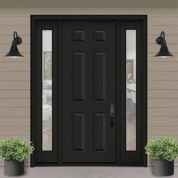 Regency 64 in. x 96 in. 6-Panel LHIS Onyx Stain Mahogany Fiberglass Prehung Front Door w/Clear 12 in. SLs 6-9/16