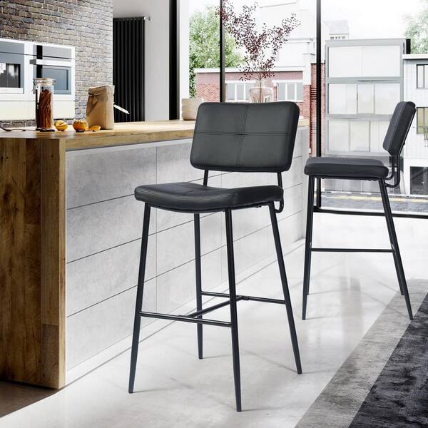 FurnitureR Set of 2 Bar Chair Modern Style Bar Stools Counter Chair Kitchen Breakfast Barstool with Wooden Legs Black 