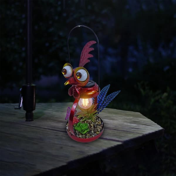Alpine Corporation 16 in. Tall Solar-Powered Metal Rooster Garden