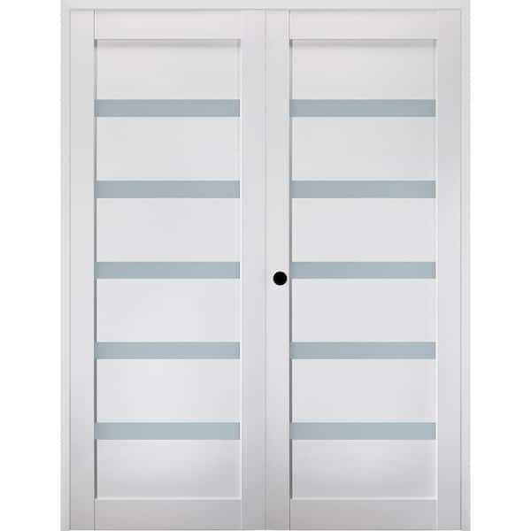 Leora N 72 in. x 96 in. Right Hand Active 7-Lite Frosted Glass Bianco Noble Wood Composite Double Prehung French Door