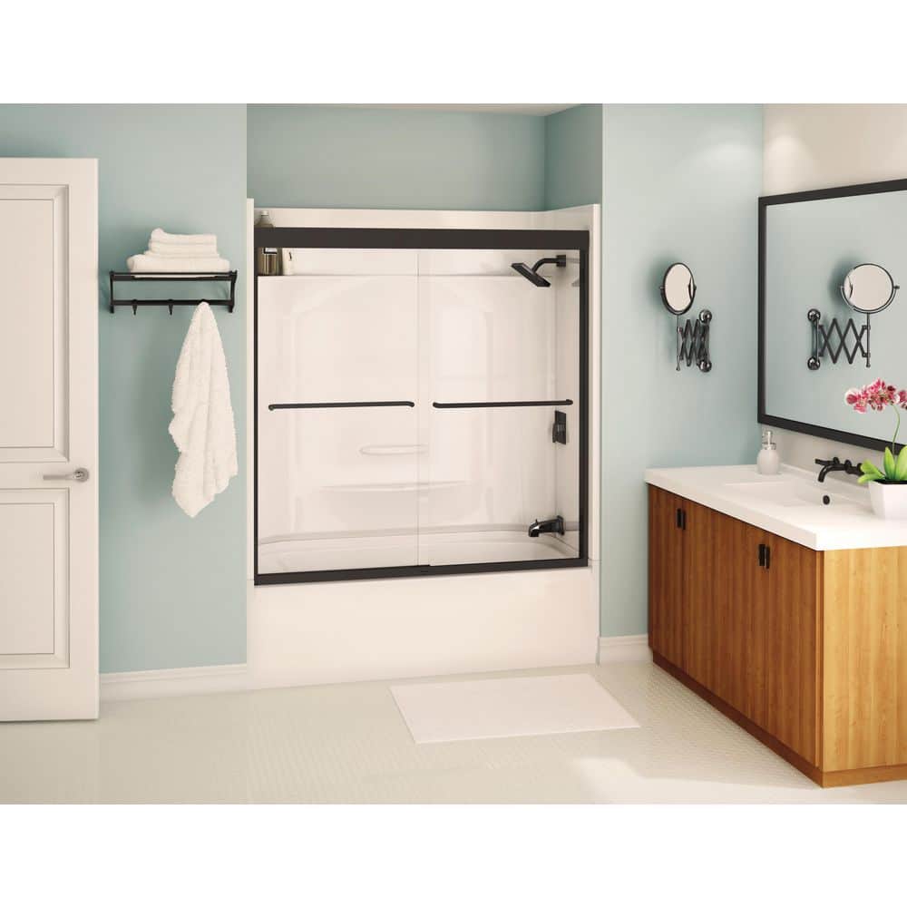 Aura 55-59 x 57 in. 6mm Semi-frameless Sliding Tub Door for Alcove Installation with Clear glass in Matte Black price history on PriceWatchPro