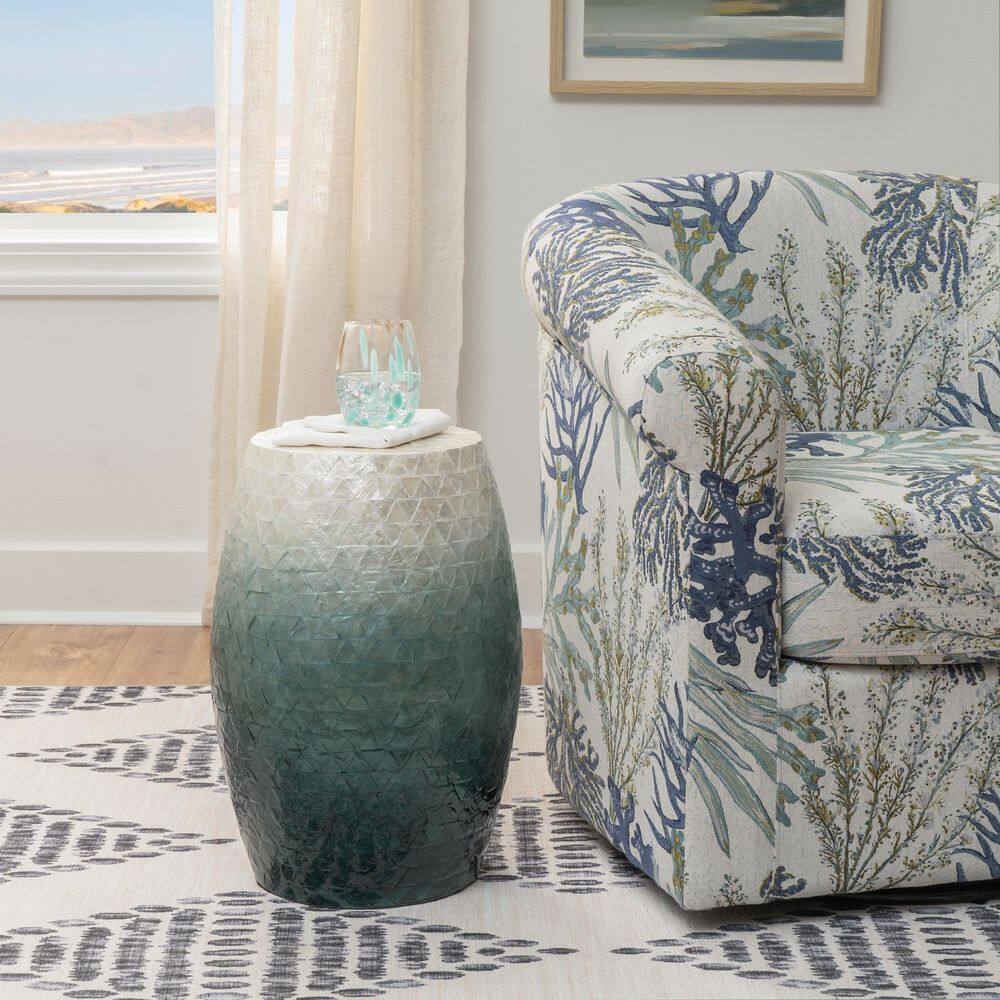Jaynie 13.75 in. Ivory and Blue Drum Capiz Shell Accent End Table - thumbnail 8