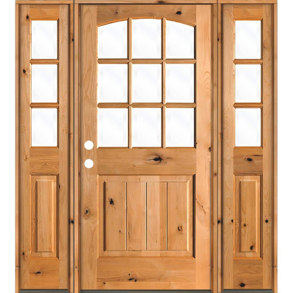 60 in. x 80 in. Knotty Alder Right-Hand/Inswing 9-Lite Clear Glass Clear Stain Wood Prehung Front Door with Sidelites price history on PriceWatchPro