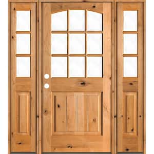 60 in. x 80 in. Knotty Alder Right-Hand/Inswing 9-Lite Clear Glass Clear Stain Wood Prehung Front Door with Sidelites