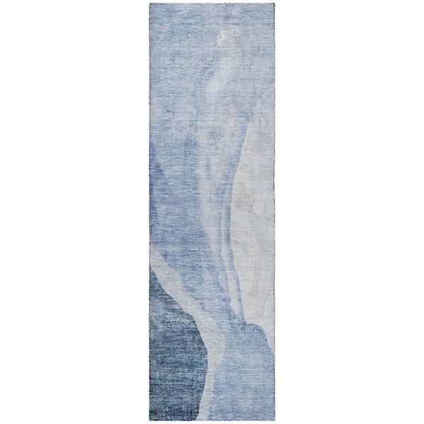 Dream Shag Premium Machine Washable Abstract ADS667 Blue 2 ft. x 7 ft. Runner Rug