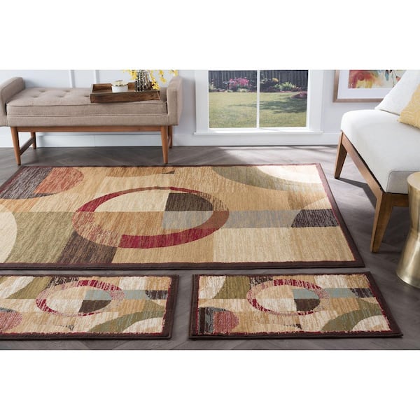 Elegance Geometric Multi-Color 5 ft. x 7 ft. Indoor 3-Piece Rug Set