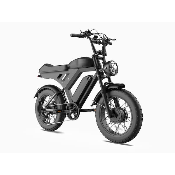 20 in. Black Fat Tire Electric Bike for Adults Dual Battery Motorcycle Ebike with Front Basket