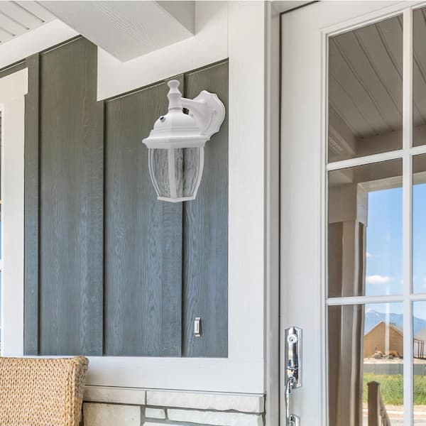 Maxxima 1-Light White LED Outdoor Wall Lantern Sconce with Dusk to