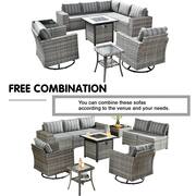 Moonstone 10-Piece Wicker Outdoor Patio Fire Pit Sectional Sofa Set with Gray Stripe Cushion and Swivel Rocking Chairs