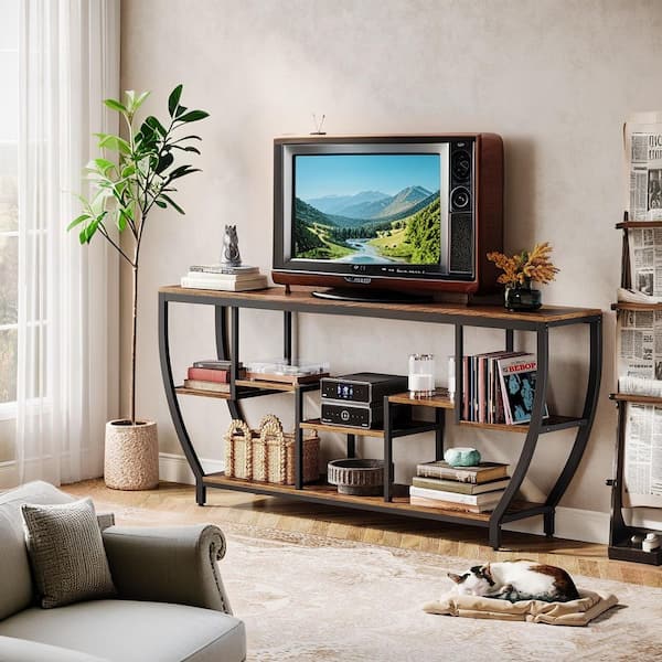 BYBLIGHT Ezlynn70.9 in. Rustic Brown Wood TV Stand Fits TVs up to
