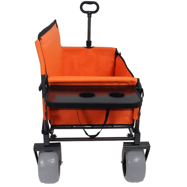 6.4 cu. ft Collapsible Utility Wagon with Bench Seat and Rear Tabletop, 180L Cargo Space for Work, Moving & Outdoor Use