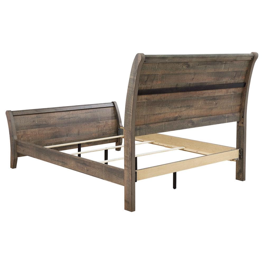 Frederick Weathered Oak Queen Sleigh Bed with Tufted Upholstery