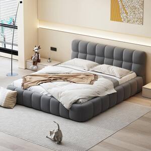 Harper & Bright Designs Gray Modern Luxury Wood Frame Queen Size Soft ...