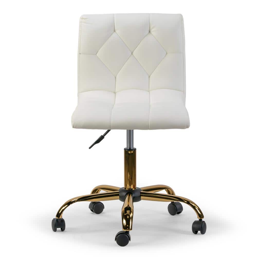 White Faux Leather Armless Task Chair with Metal Base