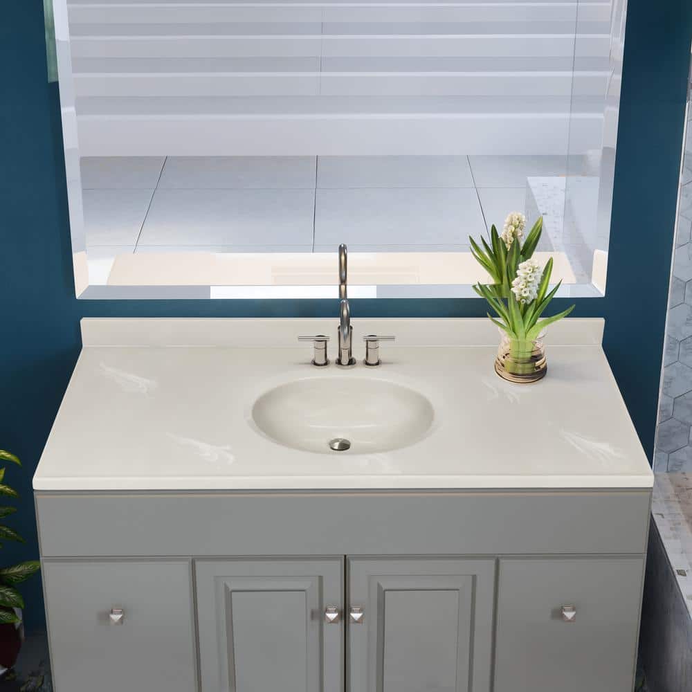 Ivory Swirl Cultured Marble Vanity Top with Integrated Sink