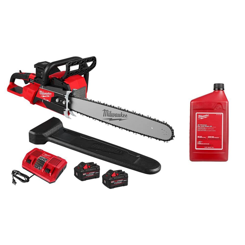 M18 FUEL 18V Brushless Cordless 20 in. Dual Battery Chainsaw Kit with (2) 8.0 Ah FORGE Batteries, 1 qt. Bar & Chain Oil price history on PriceWatchPro