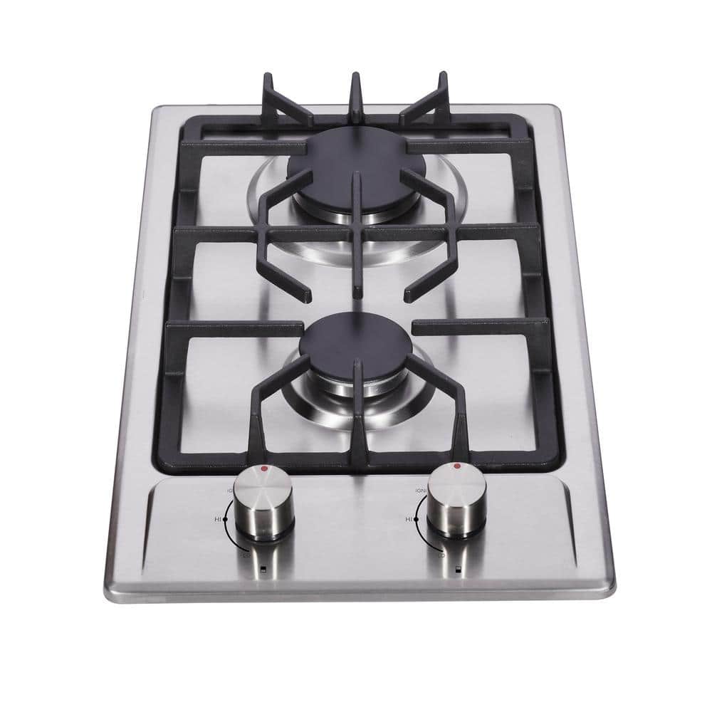 LD 12 in. 2 Burners Recessed Gas Cooktop in Stainless Steel with Continuous Grates