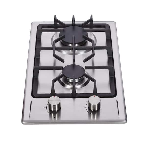 JEREMY CASS LD 12 in. 2 Burners Recessed Gas Cooktop in Stainless Steel with Continuous Grates