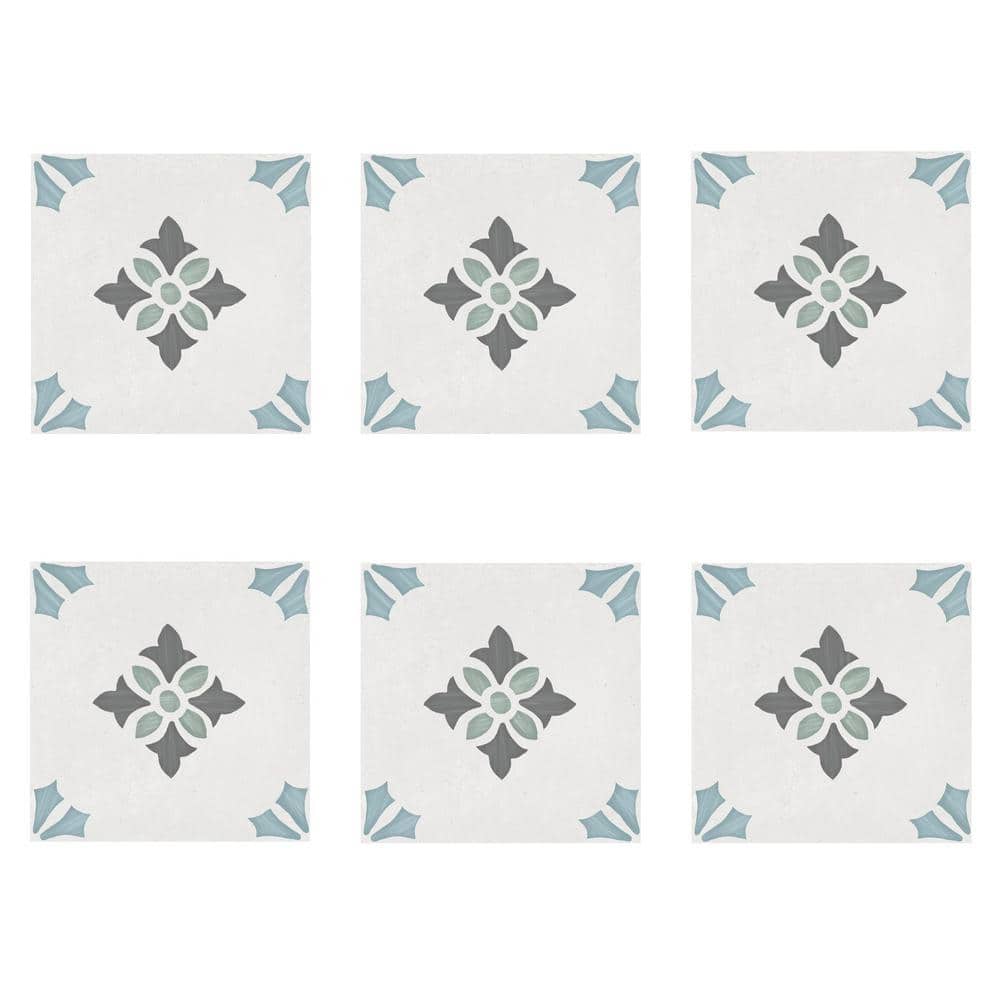 Agave 8.77" Blue and Gray Matte Porcelain Tile