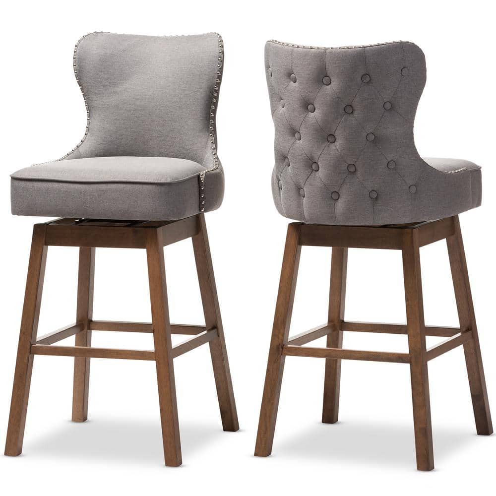 Gray Walnut Upholstered Swivel Bar Stools Set of 2