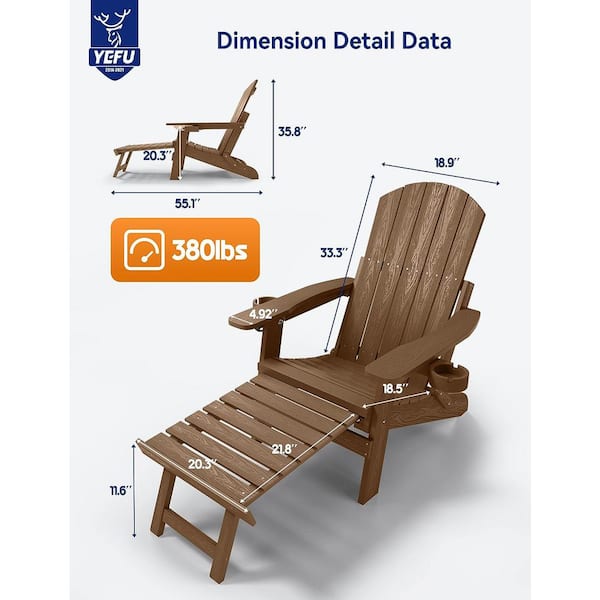 Teak Outdoor Folding Adirondack Chair with Integrated Pullout Ottoman and Cup Holder (2-Pack)