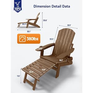 Teak Outdoor Weather Resistant Folding Adirondack Chair with Integrated Pullout Ottoman and Cup Holder