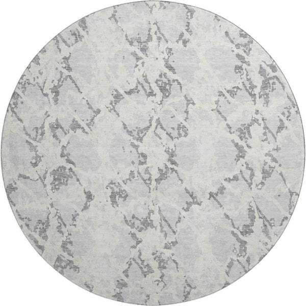 Addison Rugs Mayfield Premium Machine Washable Abstract AMF969 Silver 8 ft. x 8 ft. Round Rug