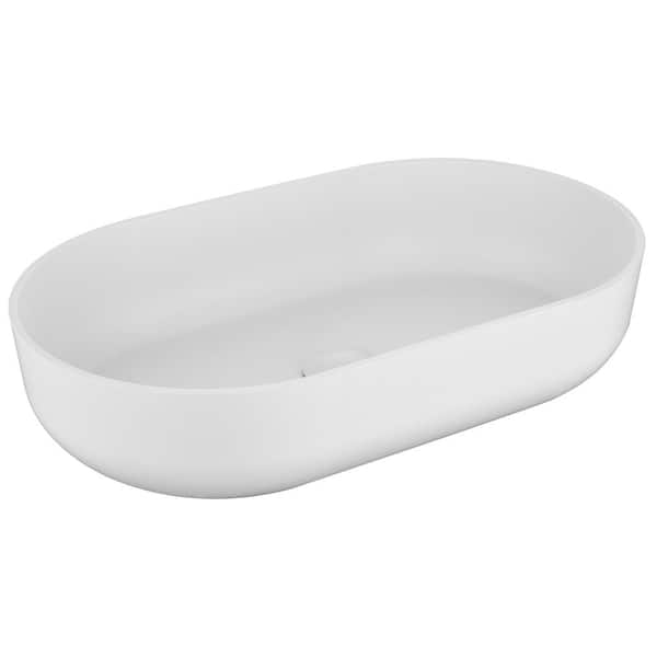 WELLFOR 24 in. Acrylic Modern Oval Bathroom Vessel Sink in White