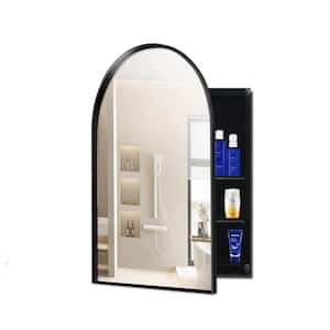 24 in. W x 36 in. H Black Arched Metal Framed Recessed or Surface Wall Medicine Cabinet with Mirror