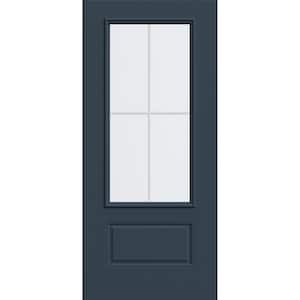 36 in. x 80 in. 1 Panel 3/4 Lite Right-Hand/Inswing Clear Glass Revival Blue Steel Front Door Slab