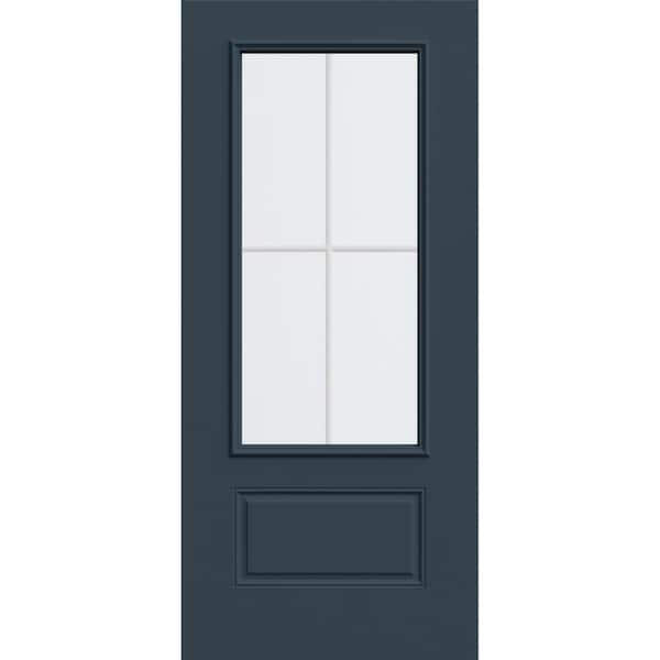 JELD-WEN 36 in. x 80 in. 1 Panel 3/4 Lite Right-Hand/Inswing Clear Glass Revival Blue Steel Front Door Slab