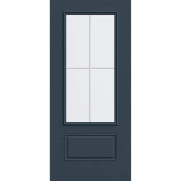 36 in. x 80 in. 1 Panel 3/4 Lite Right-Hand/Inswing Clear Glass Revival Blue Steel Front Door Slab