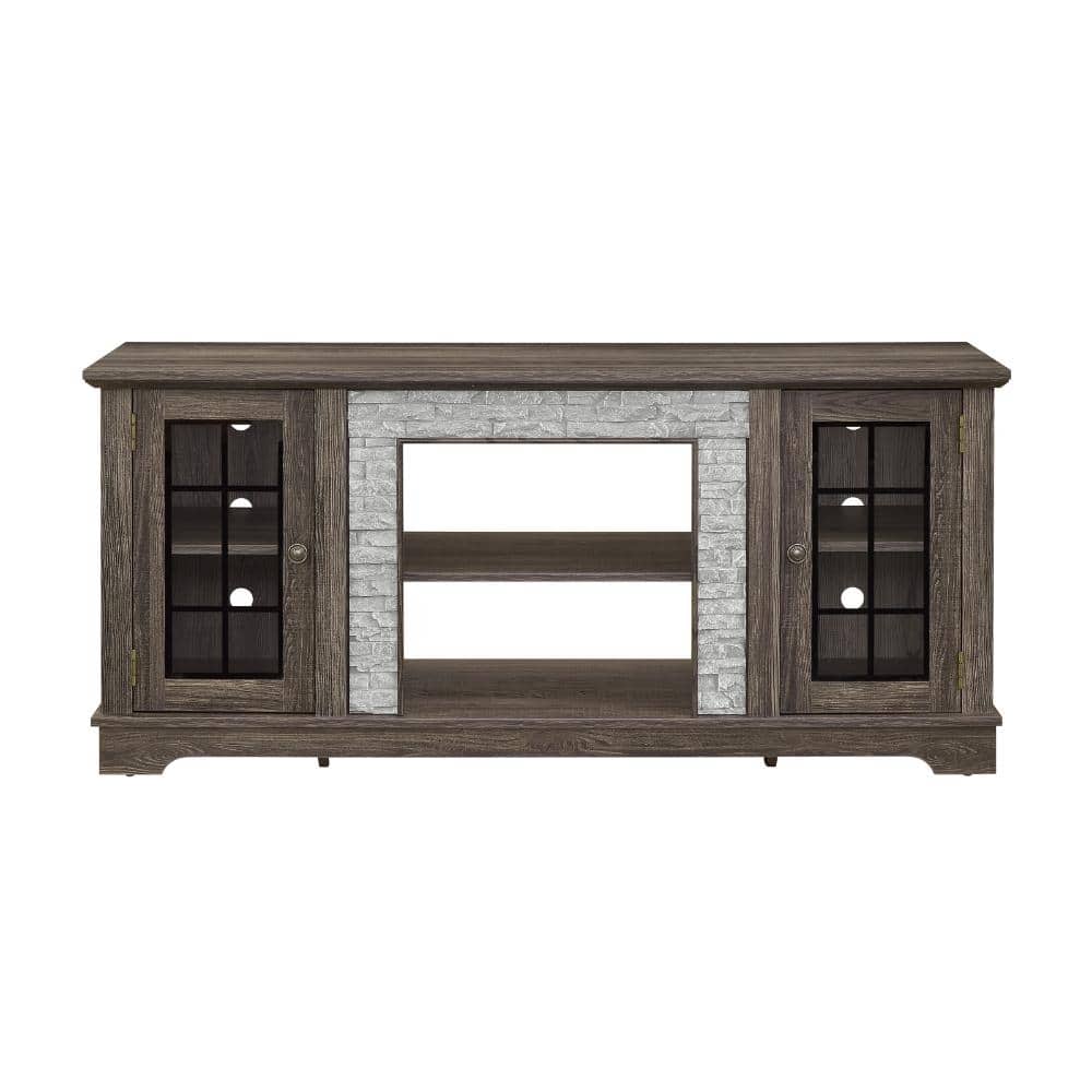 Modern 58 in. TV Stand with 2-Door Storage Grey MDF Faux Stone Media Console Unassembled durable construction