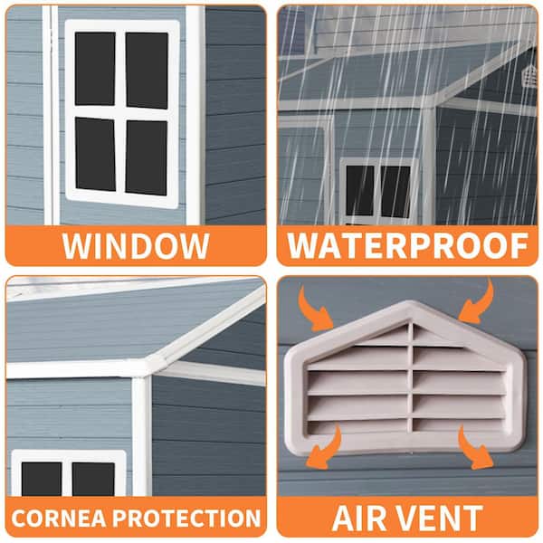 8 ft. x 6 ft. Outdoor Resin Storage Shed Waterproof with Floor, 2-Windows, Lockable Door for Garden, Patio(45 sq. ft.)