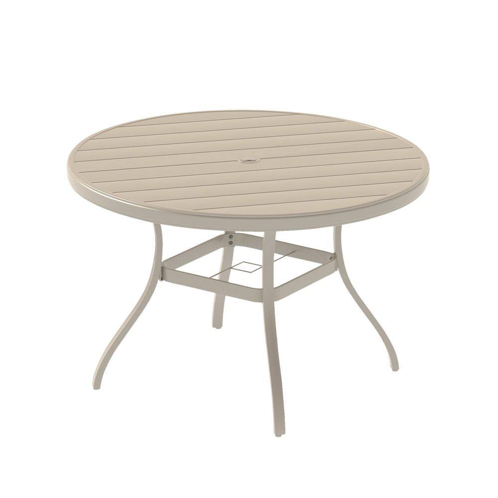 Metal Outdoor Dining Table with Umbrella Hole for 6-7, All Weather Table for Deck Lawn Garden Backyard in Cream price history on PriceWatchPro