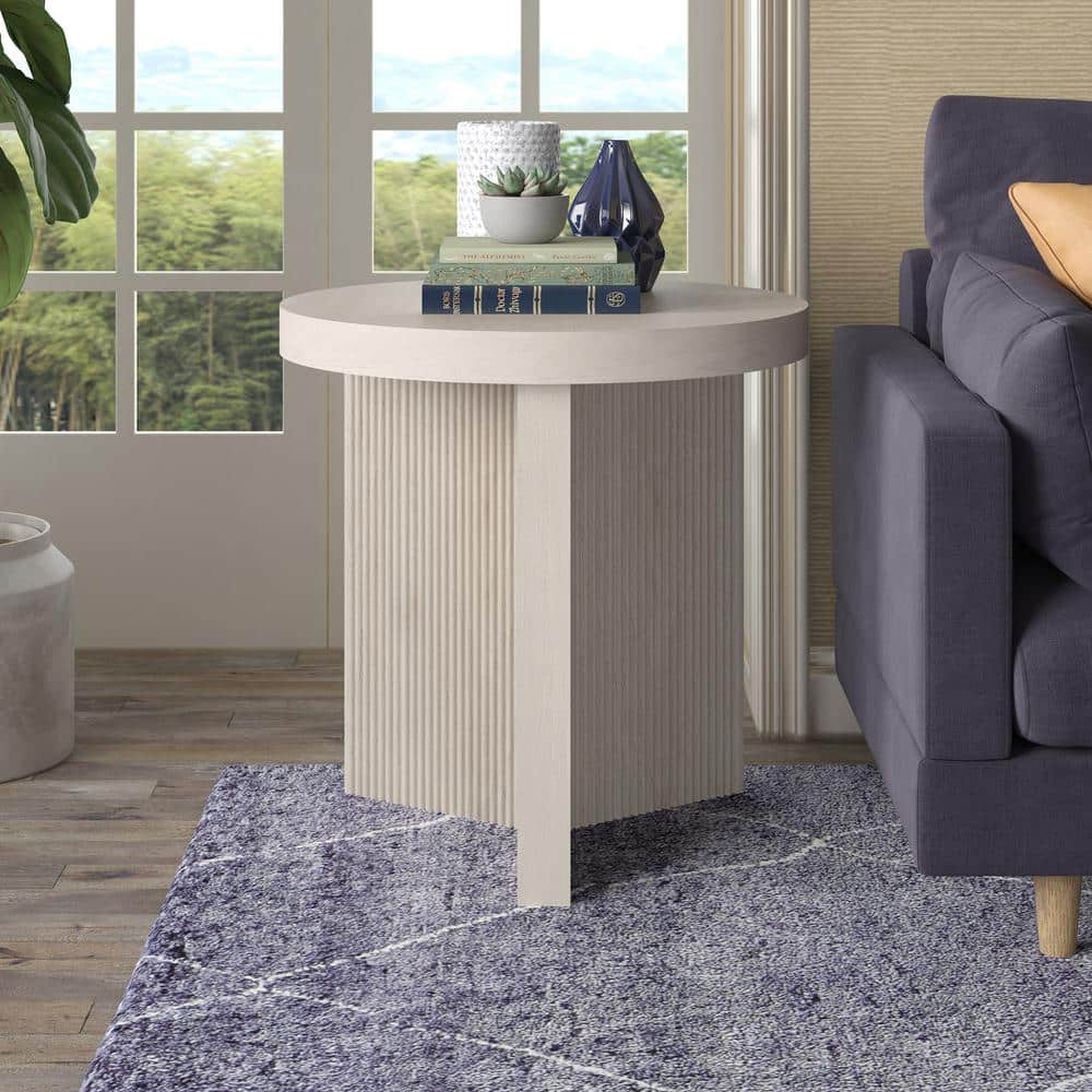 Holm 22 in. Antiqued Gray Oak Round MDF Top End Table - thumbnail 10