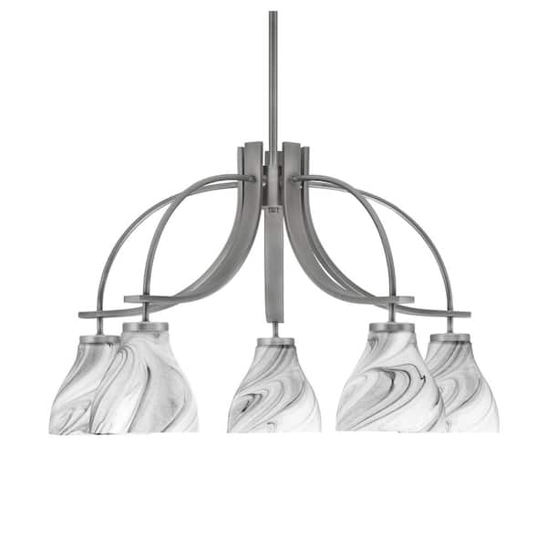 Unbranded Olympia 16.5 in. 5-Light Graphite Downlight Chandelier 5 in. Onyx Swirl Glass Shade