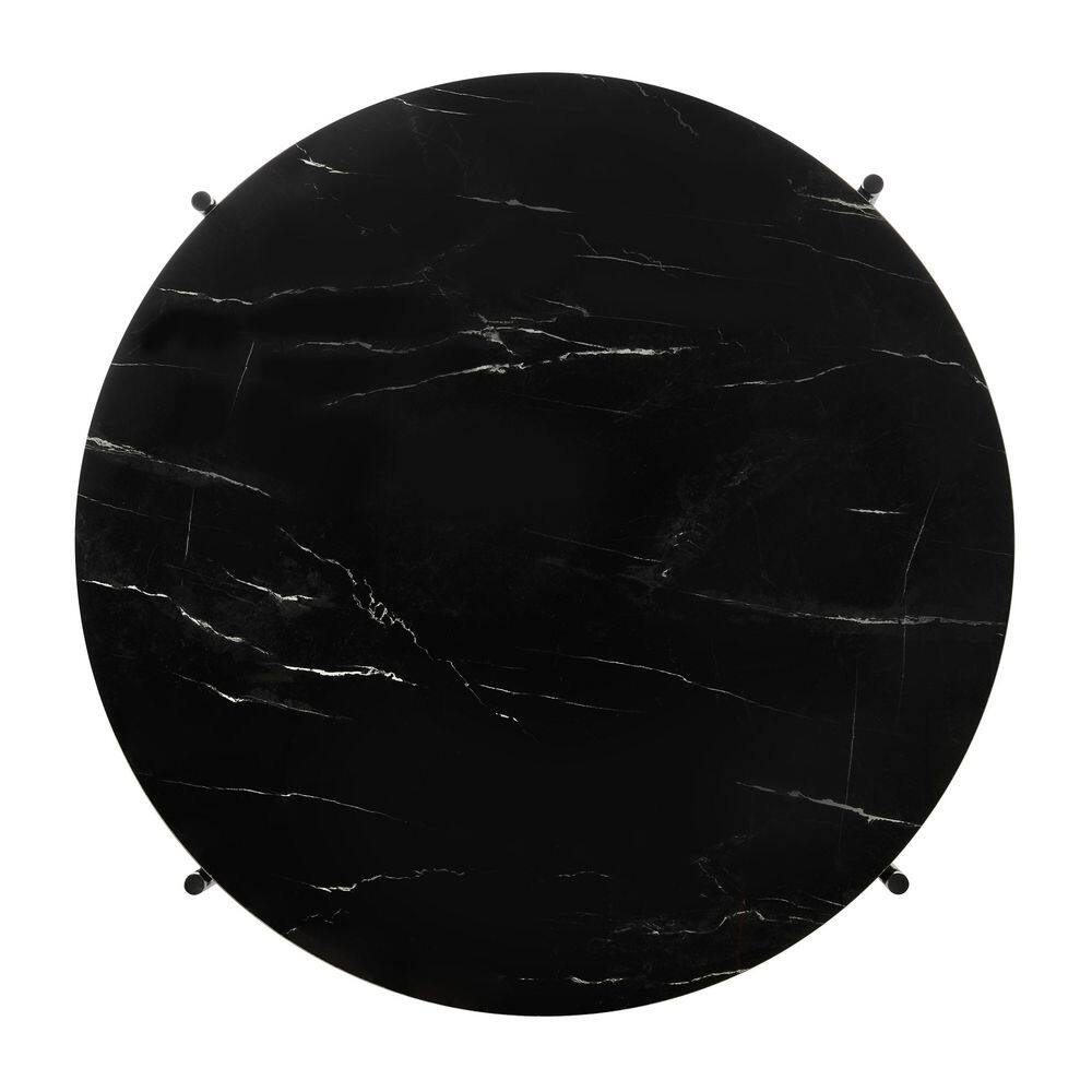 Elegant 36" Round Black Marble & Metal Coffee Table
