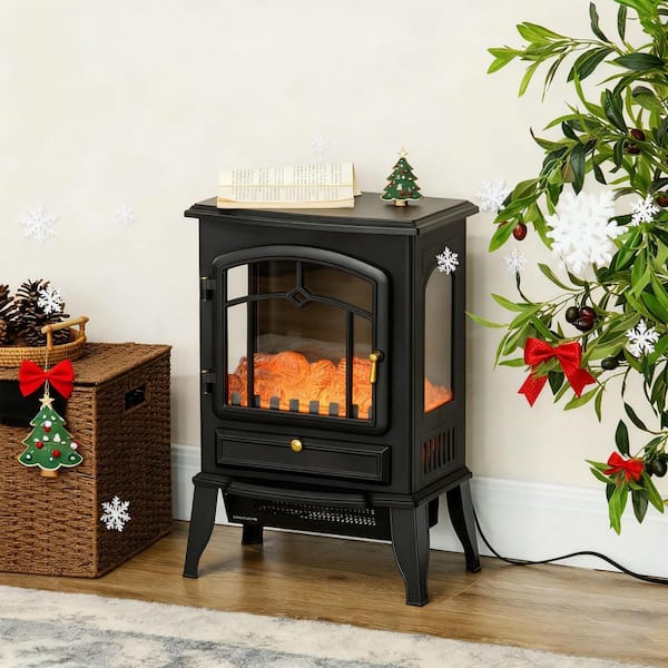 15.25 in. Freestanding Electric Fireplace with Overheating Protection, Adjustable Temperature in Black