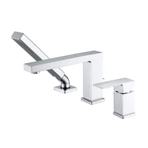 Single-Handle Deck-Mount Roman Tub Faucet with Hand Shower in Chrome