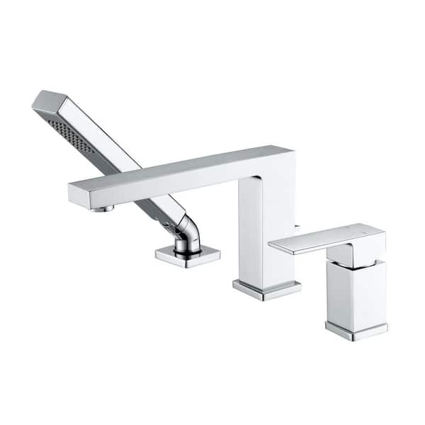 LUXIER Single-Handle Deck-Mount Roman Tub Faucet with Hand Shower in Chrome