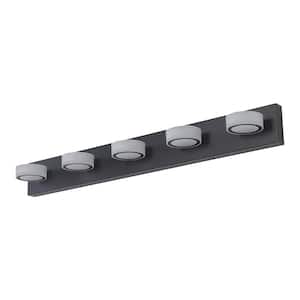 Prism 37 in. 5-Light Acrylic Black LED Vanity Light with Bathroom