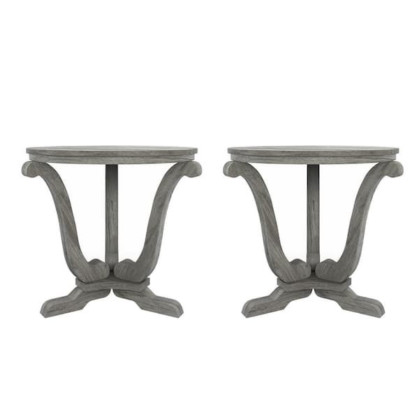Furniture of America Dongola 24.5 in. Vintage Gray Oak Round Wood End Table (Set of 2)