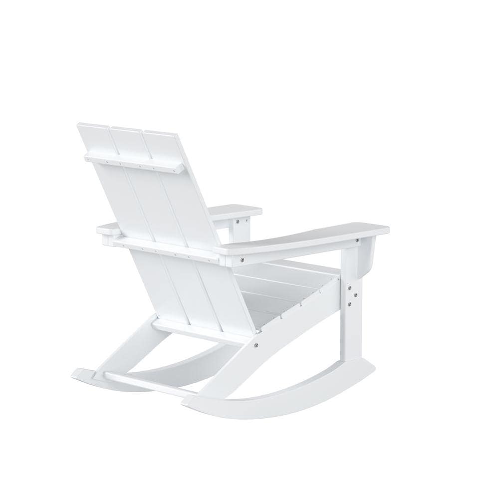 Shoreside White HDPE Modern Adirondack Outdoor Rocking Chair