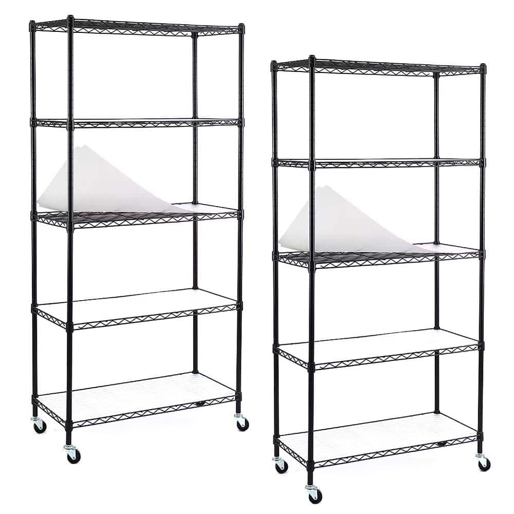EFINE Black 5Tier Rolling Carbon Steel Wire Garage Storage Shelving