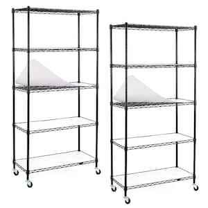 Black 5-Tier Rolling Carbon Steel Wire Garage Storage Shelving Unit Casters (2-Pack) (30 in. W x 63 in. H x 14 in. D)